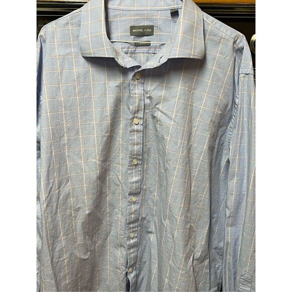 Michael Kors Mens XXL 2XL Button Down Shirt Slim Fit Plaid Pattern Long Sleeve - Picture 3 of 10